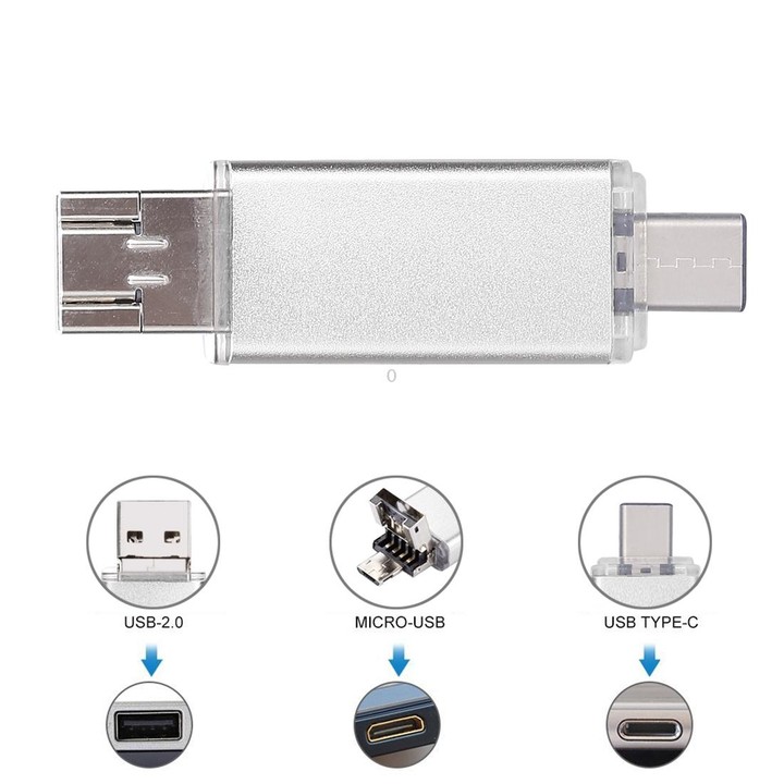 128GB 3 in 1 USB-C / Type-C + USB 2.0 + OTG Flash Disk, For Type-C Smartphones & PC Computer(Silver)