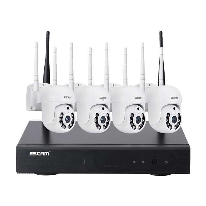 ESCAM WNK714 3.0 Million Pixels 4-channel HD Dome Camera NVR Wireless Monitoring Kit, US Plug