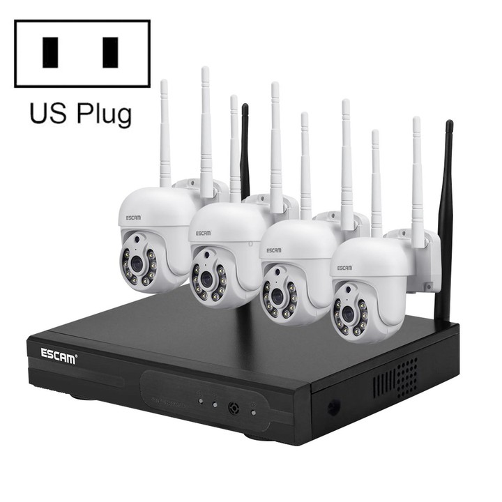 ESCAM WNK714 3.0 Million Pixels 4-channel HD Dome Camera NVR Wireless Monitoring Kit, US Plug