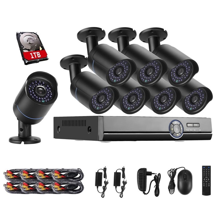 A8B5 8 Channel 720P 1.0 Mega Pixel 8 x Bullet IP Cameras AHD DVR Kit with 1TB HDD Disk, Support Night Vision / Motion Detection,