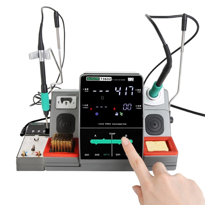 SUGON T3602 220V 240W Dual Station Nano Electric Soldering Station with Double Handle, EU Plug