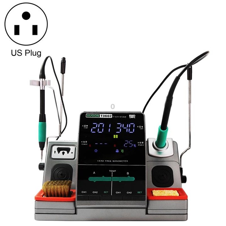 SUGON T3602 110V 240W Dual Station Nano Electric Soldering Station with Double Handle, US Plug