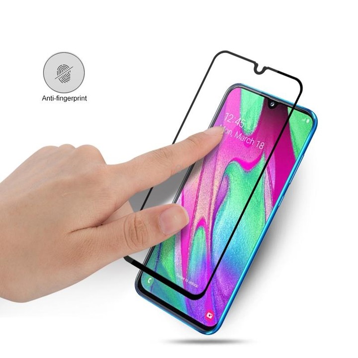 mocolo 0.33mm 9H 2.5D Full Glue Silk Print Tempered Glass Film for Galaxy A40, Support Fingerprint Unlock(Black)