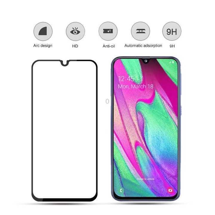 mocolo 0.33mm 9H 2.5D Full Glue Silk Print Tempered Glass Film for Galaxy A40, Support Fingerprint Unlock(Black)