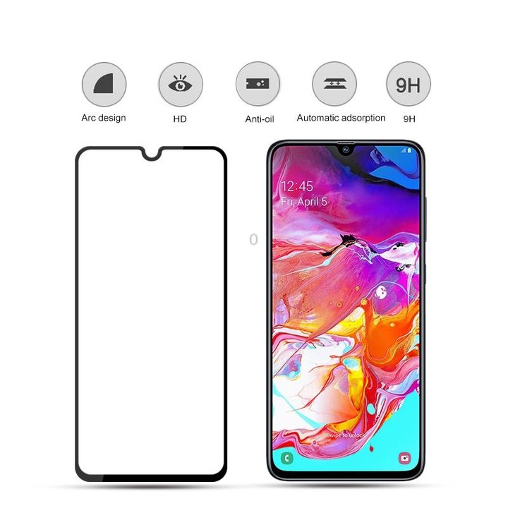 10 PCS mocolo 0.33mm 9H 2.5D Full Glue Silk Print Tempered Glass Film for Galaxy A70, Support Fingerprint Unlock(Black)
