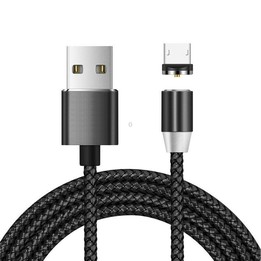 USB to Micro USB Magnetic Metal Connector Nylon Two-color Braided Magnetic Charging Cable, Cable Length: 1m(Black)