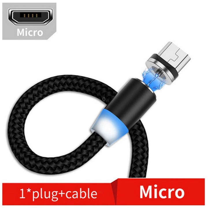 USB to Micro USB Magnetic Metal Connector Nylon Two-color Braided Magnetic Charging Cable, Cable Length: 1m(Black)