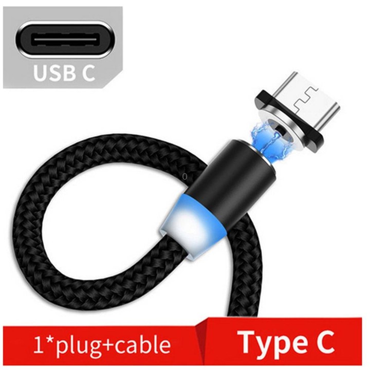 USB to USB-C / Type-C Magnetic Metal Connector Nylon Two-color Braided Magnetic Charging Cable, Cable Length: 1m(Black)