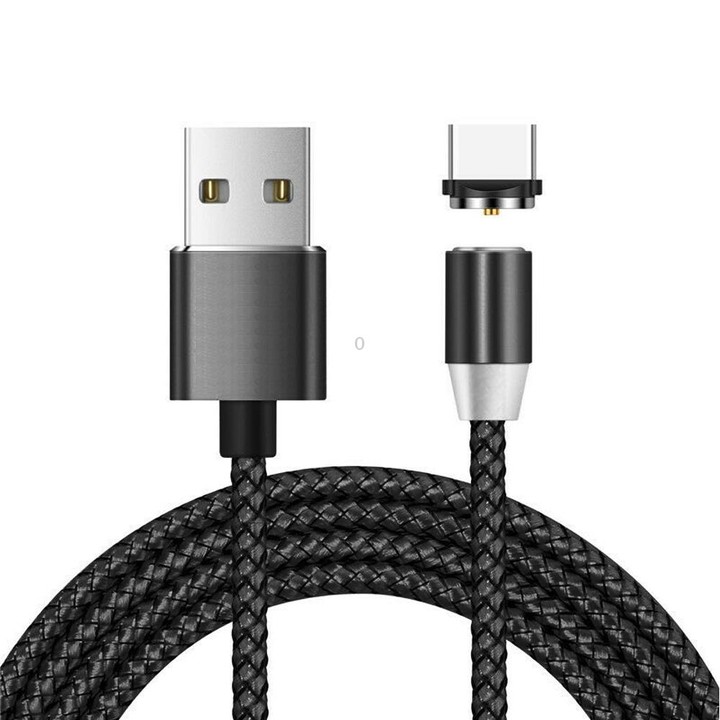 USB to USB-C / Type-C Magnetic Metal Connector Nylon Two-color Braided Magnetic Charging Cable, Cable Length: 1m(Black)