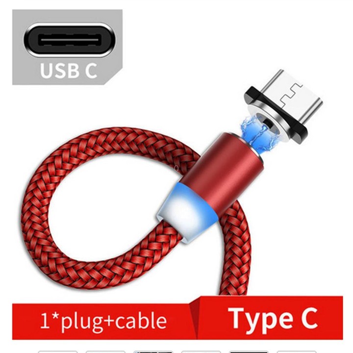 USB to USB-C / Type-C Magnetic Metal Connector Nylon Two-color Braided Magnetic Charging Cable, Cable Length: 1m(Red)