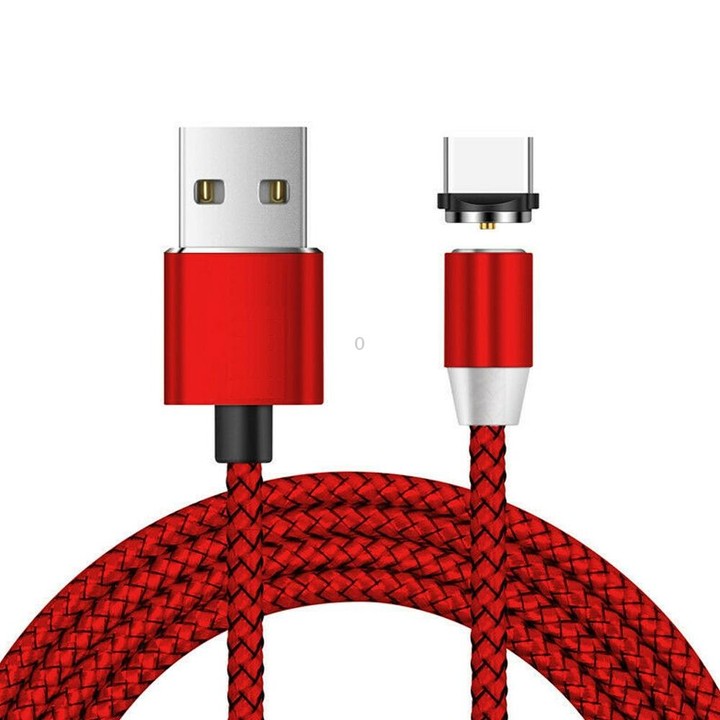 USB to USB-C / Type-C Magnetic Metal Connector Nylon Two-color Braided Magnetic Charging Cable, Cable Length: 1m(Red)