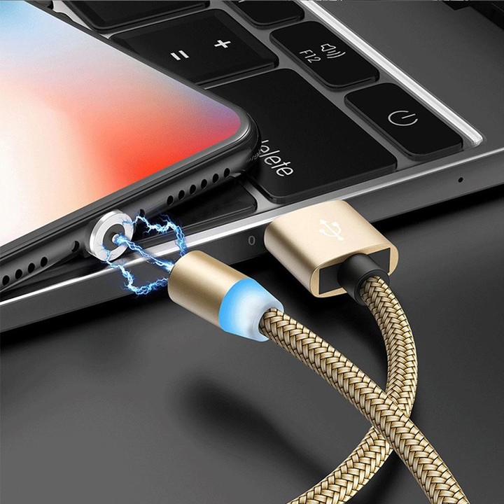 USB to USB-C / Type-C Magnetic Metal Connector Nylon Two-color Braided Magnetic Charging Cable, Cable Length: 1m(Gold)