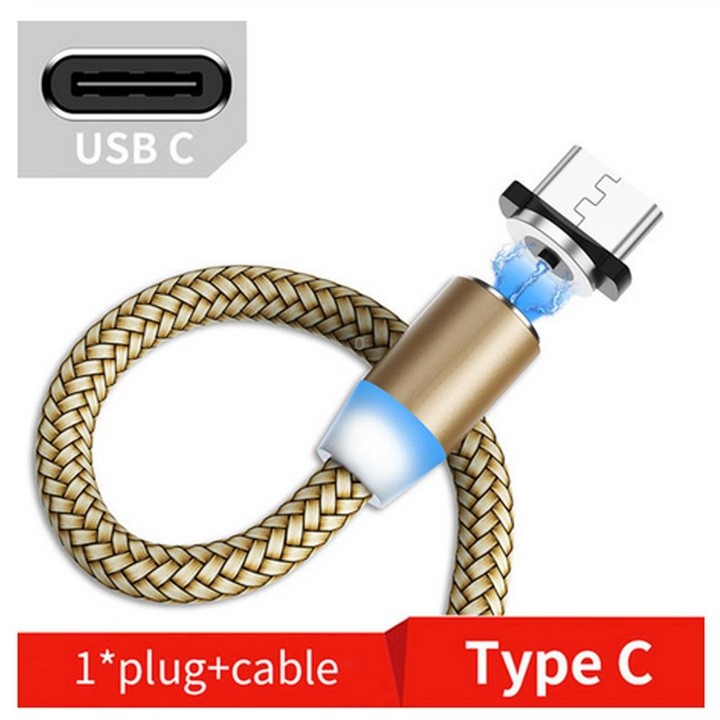 USB to USB-C / Type-C Magnetic Metal Connector Nylon Two-color Braided Magnetic Charging Cable, Cable Length: 1m(Gold)