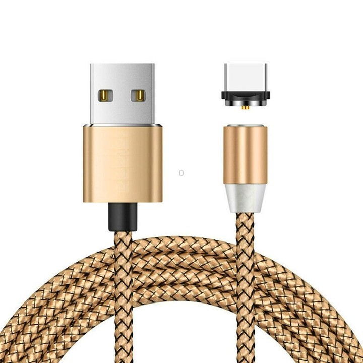 USB to USB-C / Type-C Magnetic Metal Connector Nylon Two-color Braided Magnetic Charging Cable, Cable Length: 1m(Gold)