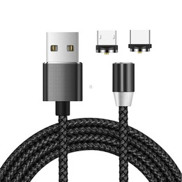 2 in 1 USB to Micro USB + USB-C / Type-C Magnetic Metal Connector Nylon Two-color Braided Magnetic Charging Cable, Cable Length: