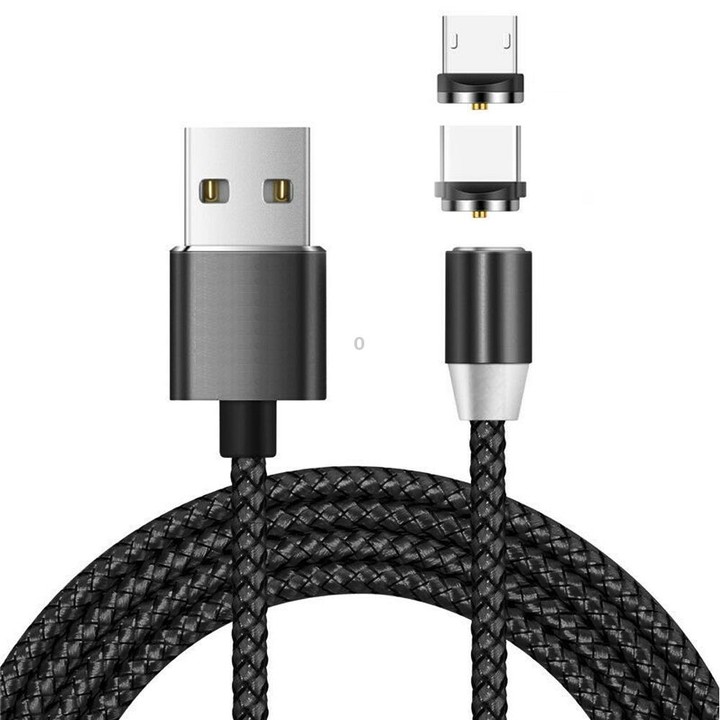 2 in 1 USB to Micro USB + USB-C / Type-C Magnetic Metal Connector Nylon Two-color Braided Magnetic Charging Cable, Cable Length: