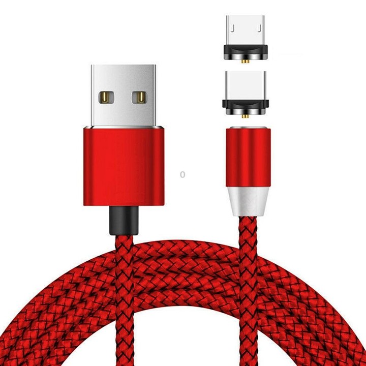 2 in 1 USB to Micro USB + USB-C / Type-C Magnetic Metal Connector Nylon Two-color Braided Magnetic Charging Cable, Cable Length: