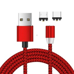 2 in 1 USB to Micro USB + USB-C / Type-C Magnetic Metal Connector Nylon Two-color Braided Magnetic Charging Cable, Cable Length:
