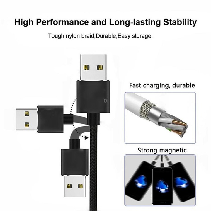 2 in 1 USB to Micro USB + USB-C / Type-C Magnetic Metal Connector Nylon Two-color Braided Magnetic Charging Cable, Cable Length:
