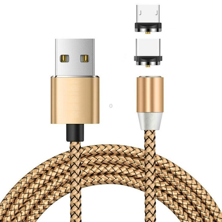 2 in 1 USB to Micro USB + USB-C / Type-C Magnetic Metal Connector Nylon Two-color Braided Magnetic Charging Cable, Cable Length: