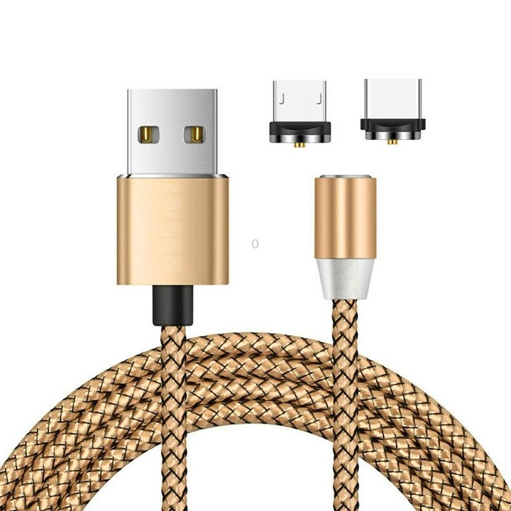 2 in 1 USB to Micro USB + USB-C / Type-C Magnetic Metal Connector Nylon Two-color Braided Magnetic Charging Cable, Cable Length: