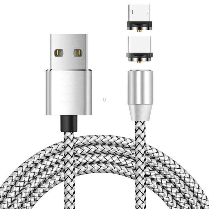 2 in 1 USB to Micro USB + USB-C / Type-C Magnetic Metal Connector Nylon Two-color Braided Magnetic Charging Cable, Cable Length:
