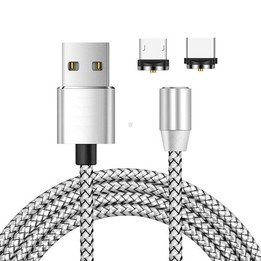 2 in 1 USB to Micro USB + USB-C / Type-C Magnetic Metal Connector Nylon Two-color Braided Magnetic Charging Cable, Cable Length: