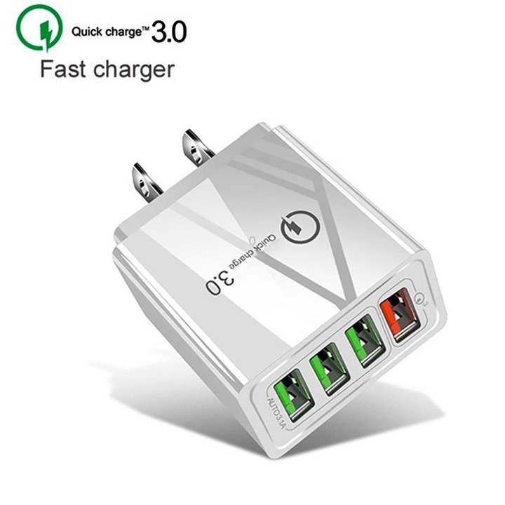 2 in 1 USB to USB-C / Type-C Data Cable + 30W QC 3.0 4 USB Interfaces Mobile Phone Tablet PC Universal Quick Charger Travel Char