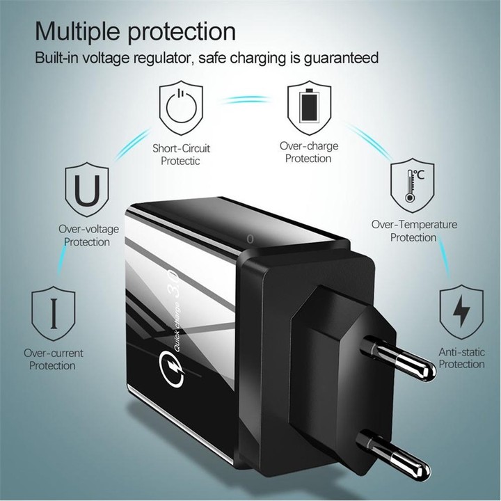 2 in 1 USB to USB-C / Type-C Data Cable + 30W QC 3.0 4 USB Interfaces Mobile Phone Tablet PC Universal Quick Charger Travel Char