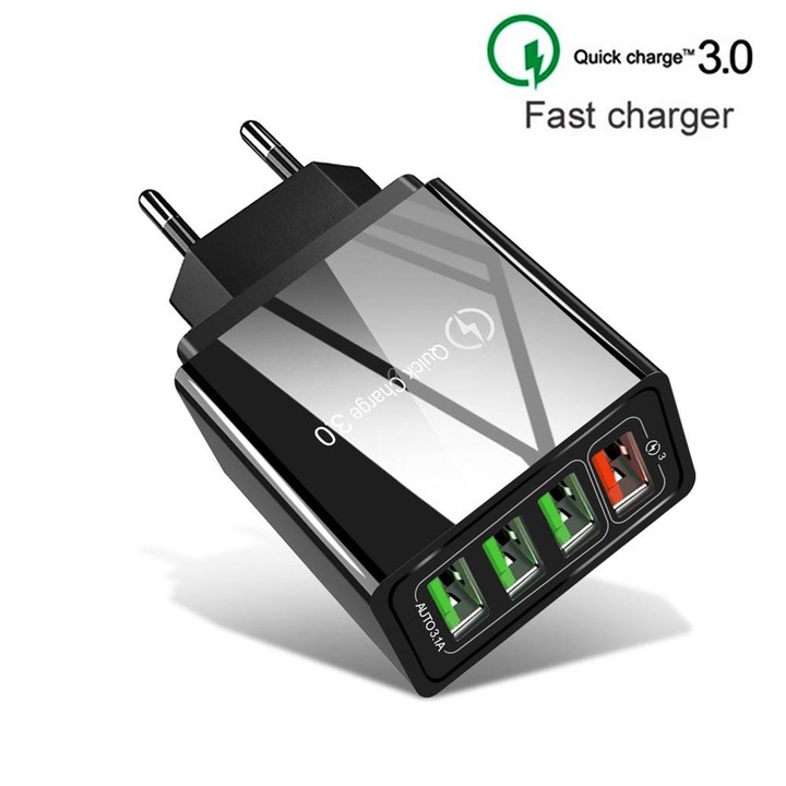 2 in 1 USB to USB-C / Type-C Data Cable + 30W QC 3.0 4 USB Interfaces Mobile Phone Tablet PC Universal Quick Charger Travel Char
