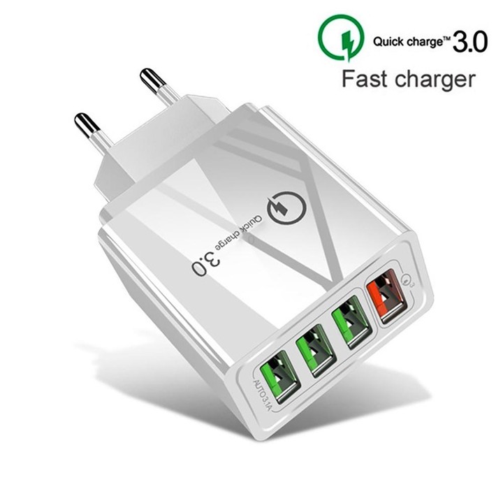 2 in 1 USB to USB-C / Type-C Data Cable + 30W QC 3.0 4 USB Interfaces Mobile Phone Tablet PC Universal Quick Charger Travel Char