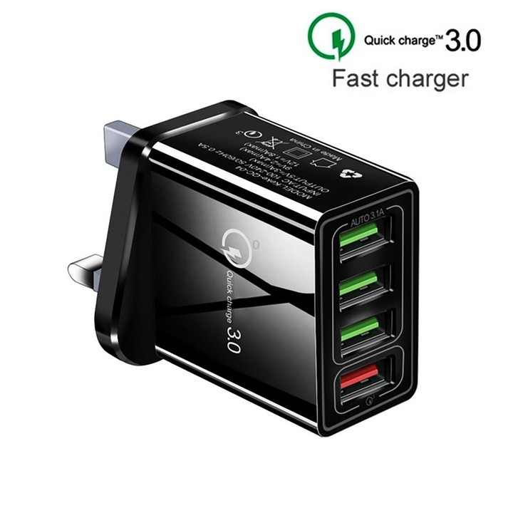 2 in 1 1m USB to USB-C / Type-C Data Cable + 30W QC 3.0 4 USB Interfaces Mobile Phone Tablet PC Universal Quick Charger Travel C
