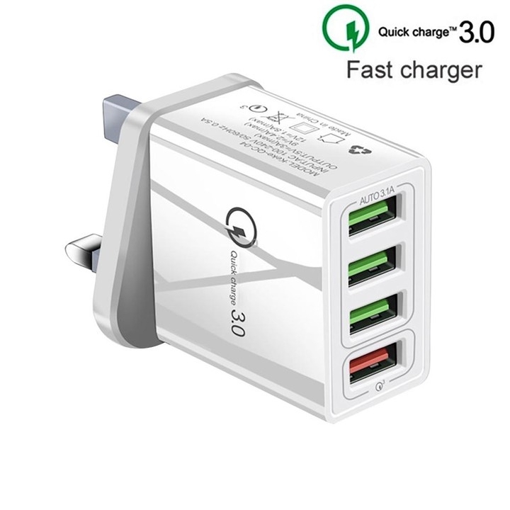 2 in 1 1m USB to USB-C / Type-C Data Cable + 30W QC 3.0 4 USB Interfaces Mobile Phone Tablet PC Universal Quick Charger Travel C