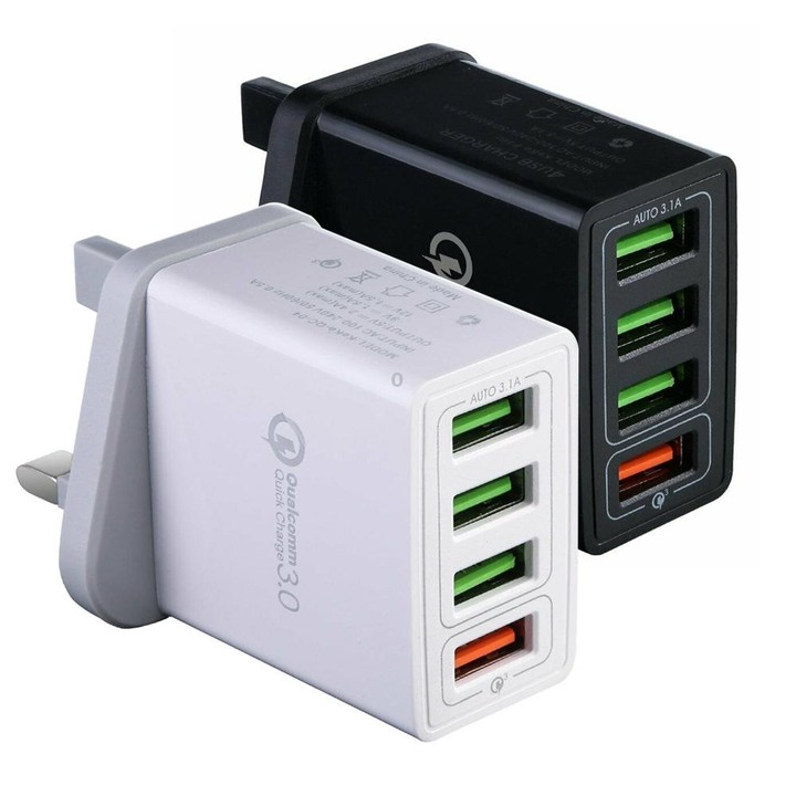 2 in 1 1m USB to Micro USB Data Cable + 30W QC 3.0 4 USB Interfaces Mobile Phone Tablet PC Universal Quick Charger Travel Charge
