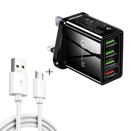 2 in 1 1m USB to Micro USB Data Cable + 30W QC 3.0 4 USB Interfaces Mobile Phone Tablet PC Universal Quick Charger Travel Charge