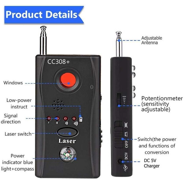 CC308 Full Range Camera Laser Detector Mini Wireless Camera Signal GSM Device Finder