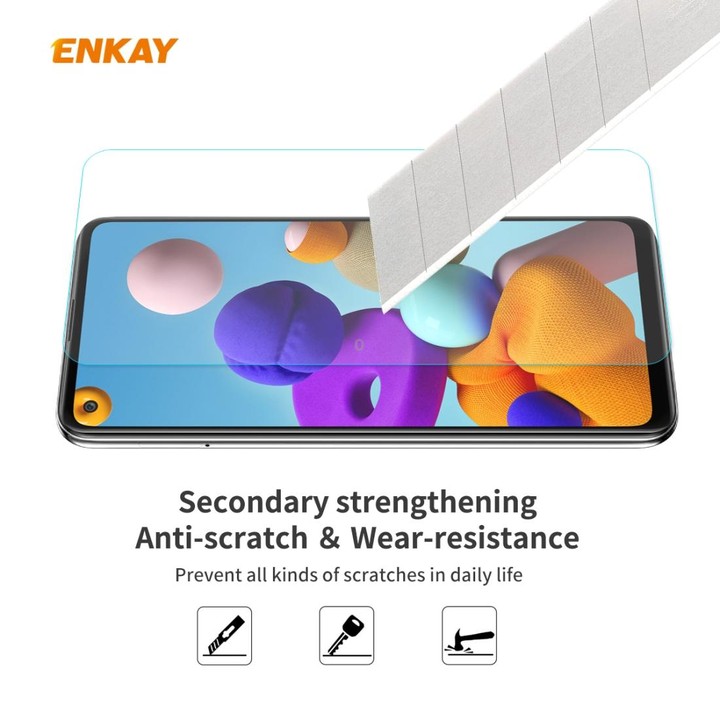For Samsung Galaxy A21s 2pcs ENKAY Hat-Prince 0.26mm 9H 2.5D Curved Edge Tempered Glass Film