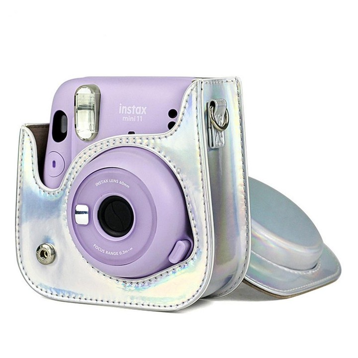 Richwell Portable Aurora PU Leather Camera Case Camera Bag with Shoulder Strap, Suitable for Fujifilm Instax Mini 11(Silver)