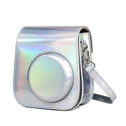 Richwell Portable Aurora PU Leather Camera Case Camera Bag with Shoulder Strap, Suitable for Fujifilm Instax Mini 11(Silver)