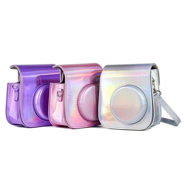 Richwell Portable Aurora PU Leather Camera Case Camera Bag with Shoulder Strap, Suitable for Fujifilm Instax Mini 11(Purple)