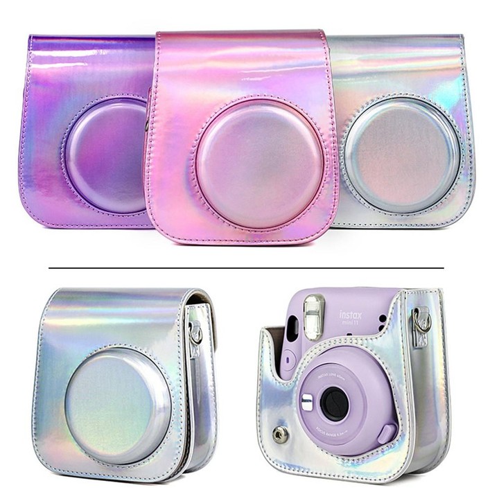Richwell Portable Aurora PU Leather Camera Case Camera Bag with Shoulder Strap, Suitable for Fujifilm Instax Mini 11(Purple)