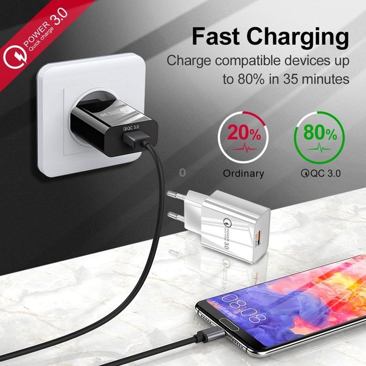 Mini QC3.0 USB 18W Mobile Phone Tablet Universal Fast Charger, US Plug(Black)