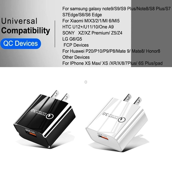 Mini QC3.0 USB 18W Mobile Phone Tablet Universal Fast Charger, US Plug(White)