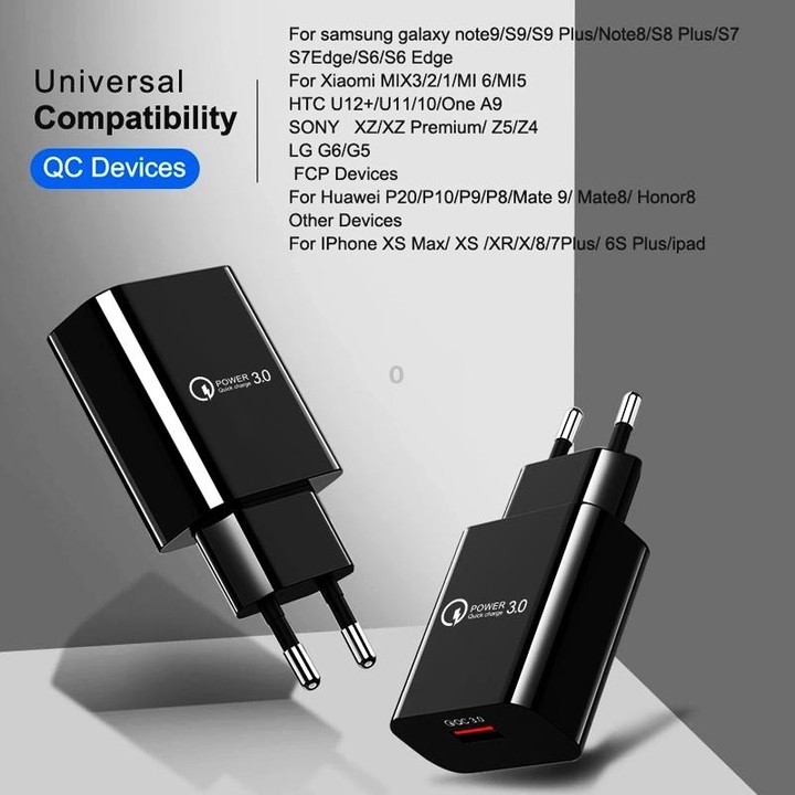 Mini QC3.0 USB 18W Mobile Phone Tablet Universal Fast Charger, EU Plug(Black)