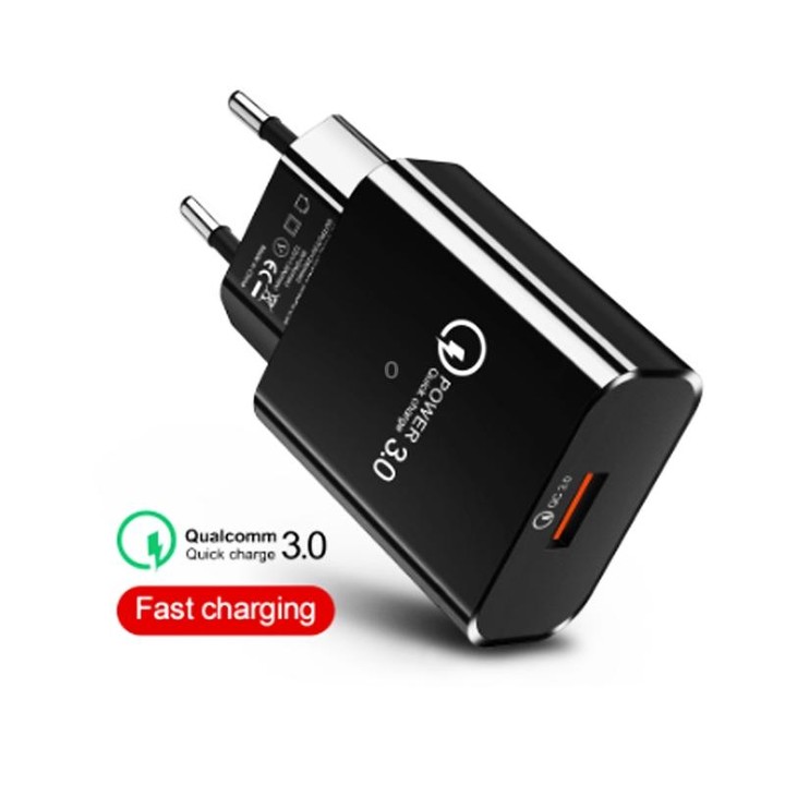 Mini QC3.0 USB 18W Mobile Phone Tablet Universal Fast Charger, EU Plug(Black)