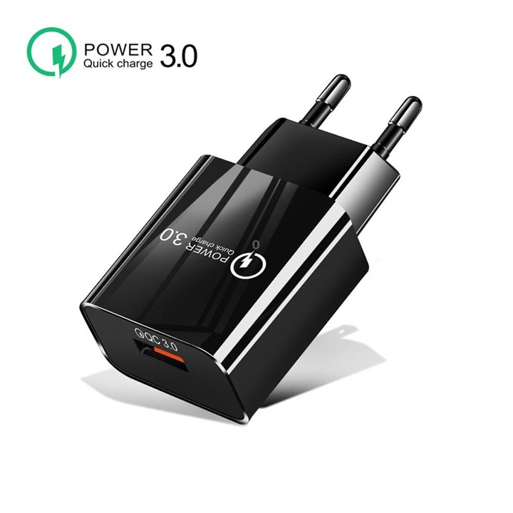 Mini QC3.0 USB 18W Mobile Phone Tablet Universal Fast Charger, EU Plug(Black)