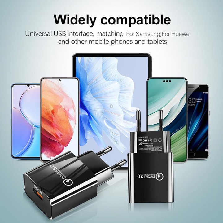 Mini QC3.0 USB 18W Mobile Phone Tablet Universal Fast Charger, EU Plug(Black)