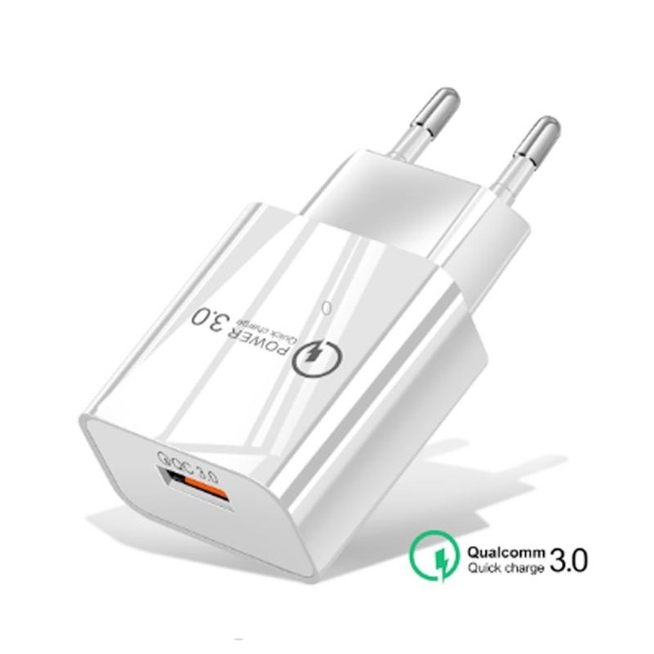 Mini QC3.0 USB 18W Mobile Phone Tablet Universal Fast Charger, EU Plug(White)