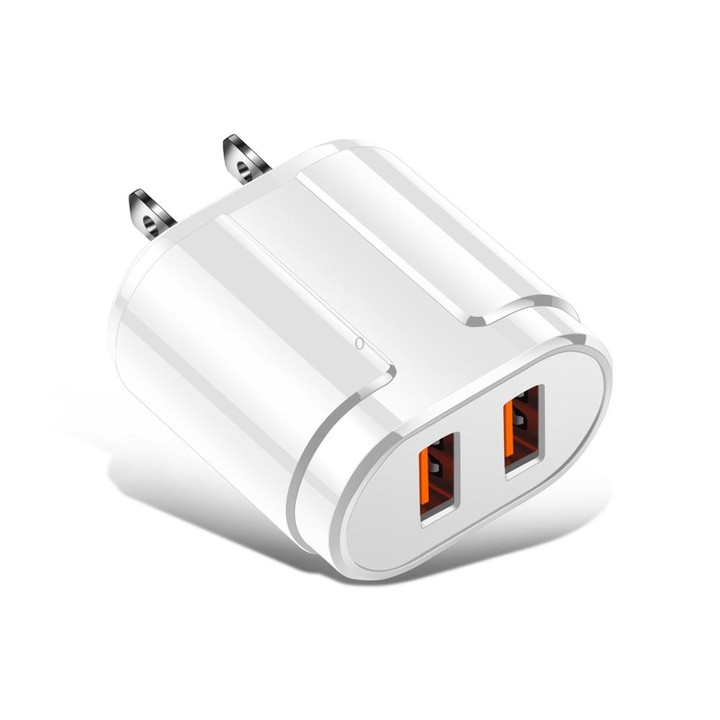 Portable Dual USB Mobile Phone Tablet Universal Charging Head Travel Charger, US Plug(White)