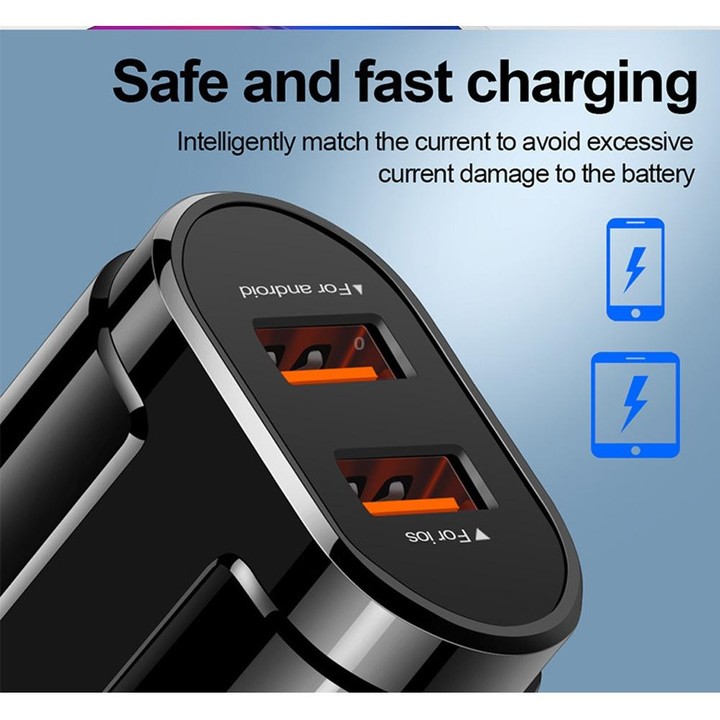 Portable Dual USB Mobile Phone Tablet Universal Charging Head Travel Charger, EU Plug(Black)